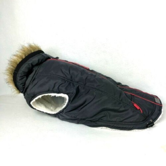 🎃NWT Cloe Cluzo Size L Charcoal Gray Dog Coat Utility Jacket with Fur Trim Hood - Picture 2 of 5